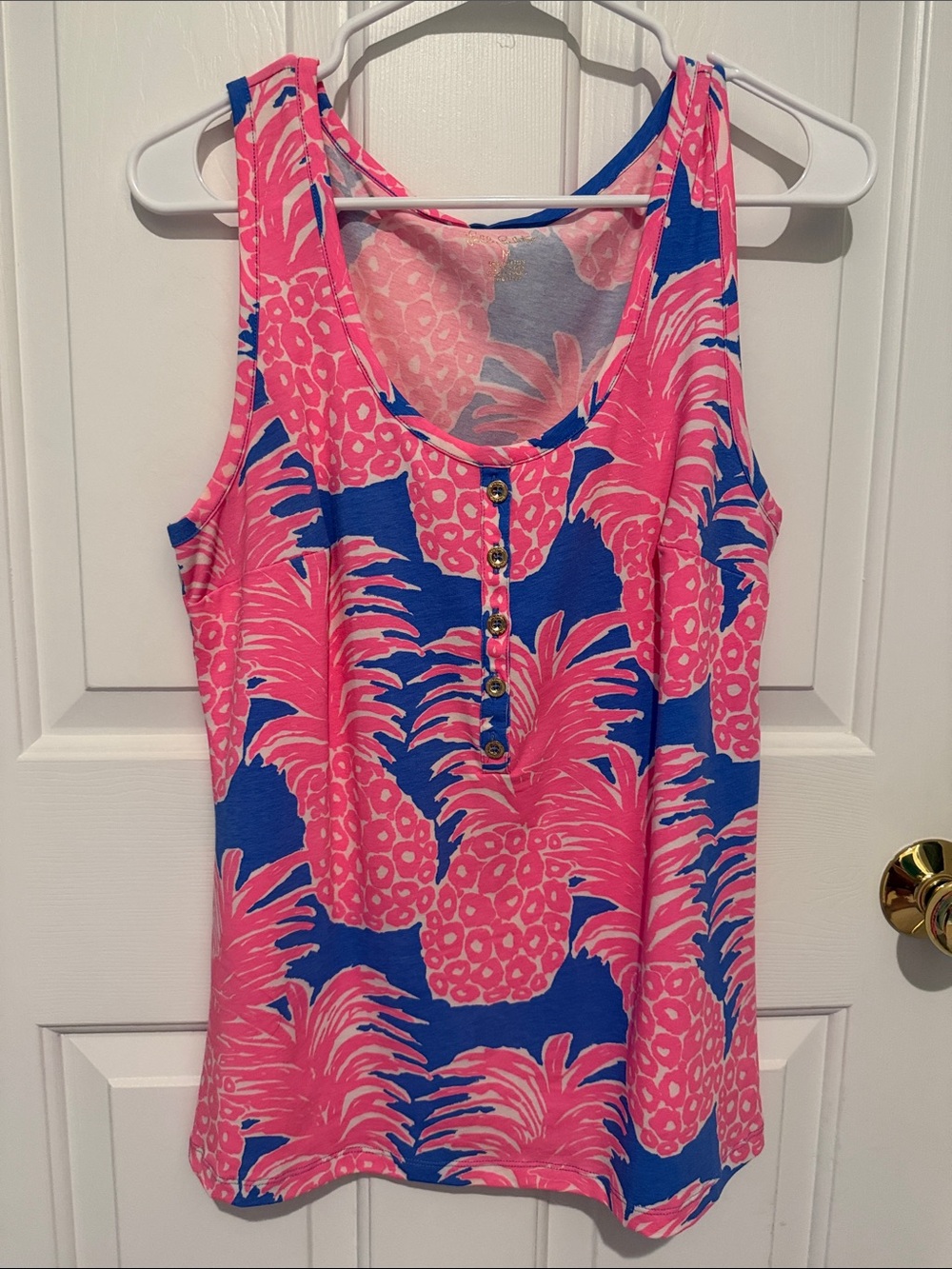 Lilly Pulitzer Pink & Blue Pineapple Henley Tank